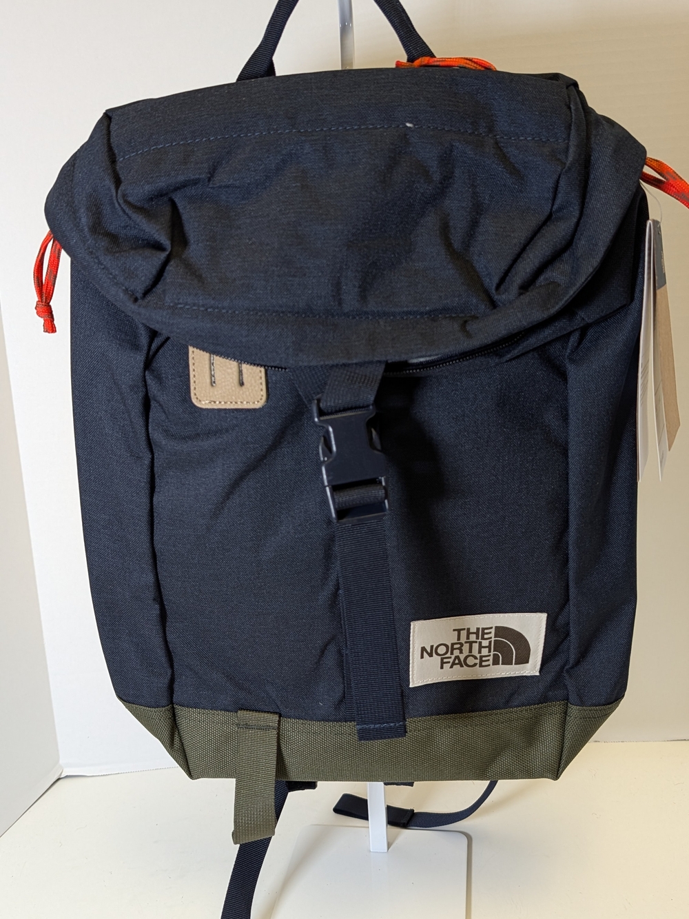 The North Face Black and Olive Backpack with Red Accents